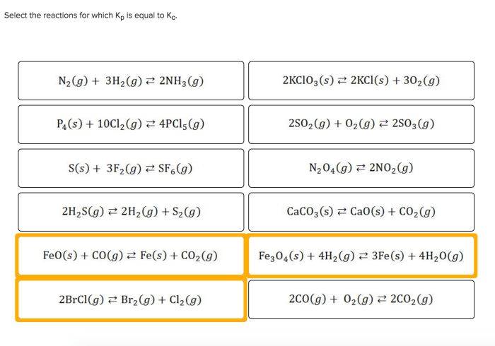 Select the reactions for which kp is equal to kc